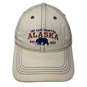 Mountain Baseball Cap Beige OSFM Alaska Bear Last Frontier Slideback Hat Blue